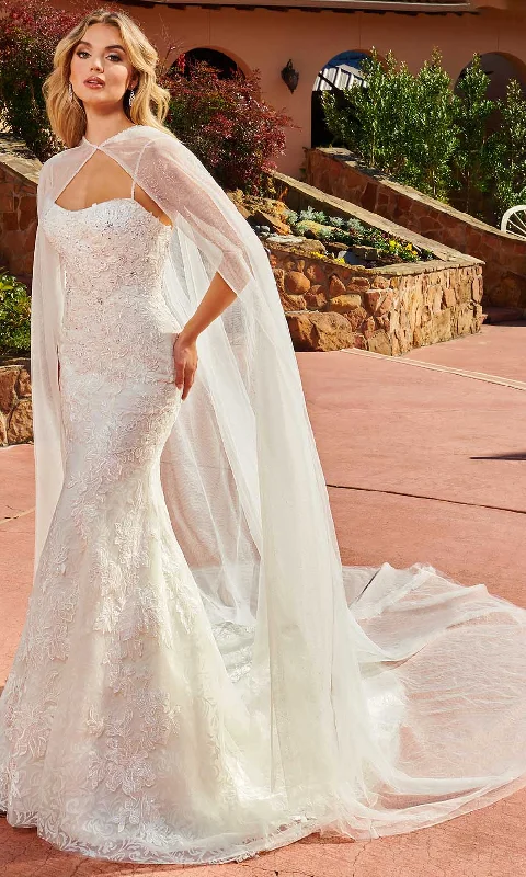 Save Up to 50% Off!Rachel Allan M821 - Lace Mermaid Bridal Gown with Cape