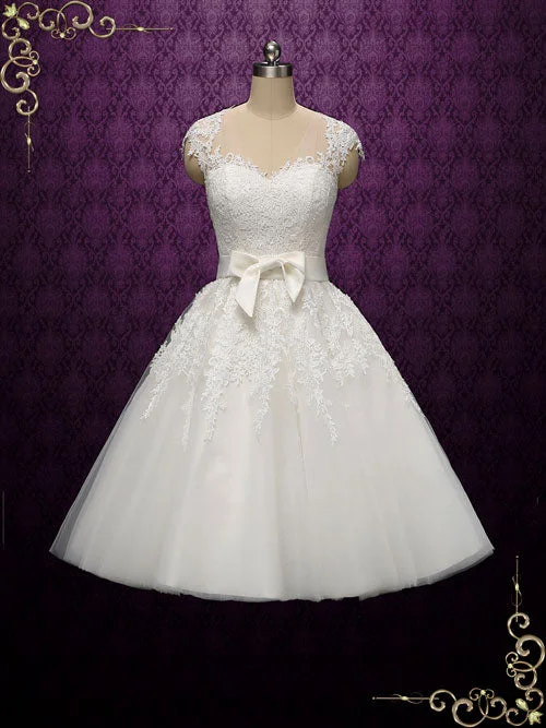 Save Up to 50% Off!Retro Vintage Tea Length Lace Wedding Dress KLARA