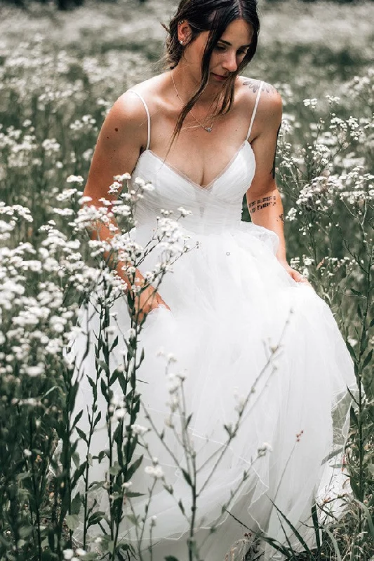 Exclusive Offers You’ll Love!Ruching Tulle Boho Wedding Gown with Sheer Insert Neckline Exclusive Offers You’ll Love!Ruching Tulle Boho Wedding Gown with Sheer Insert Neckline