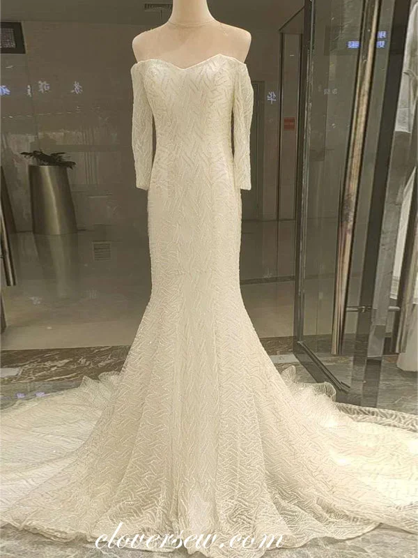 Your Favorite Sale is Back!Sequined Lace Off The Shoulder Long Sleeves Mermaid Wedding Dresses,CW0085 Your Favorite Sale is Back!Sequined Lace Off The Shoulder Long Sleeves Mermaid Wedding Dresses,CW0085