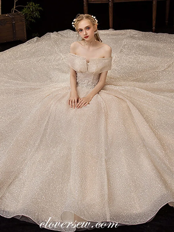 Buy One, Get One Free!Shiny Sequin Tulle Off The Shoulder Ball Gown Fashion Wedding Dresses, CW0073