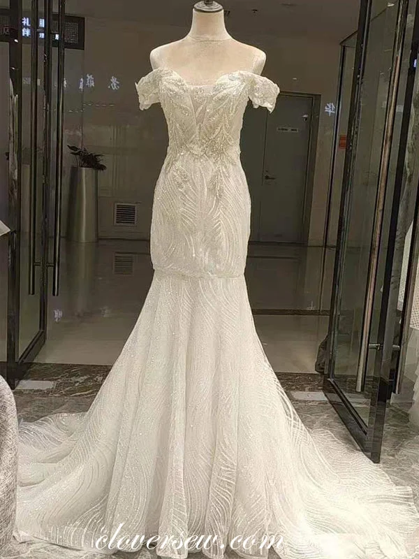 Special Offer – Act Fast!Shiny Sequined Tulle Lace Applique Off The Shoulder Mermaid Wedding Dresses,CW0086 Special Offer – Act Fast!Shiny Sequined Tulle Lace Applique Off The Shoulder Mermaid Wedding Dresses,CW0086