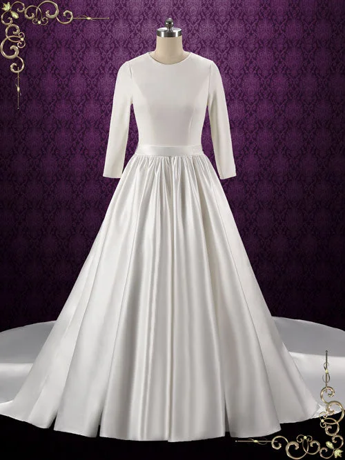 Buy One, Get One Free!Simple Elegant Plain Satin Wedding Dress with Long Sleeves HARMONY Buy One, Get One Free!Simple Elegant Plain Satin Wedding Dress with Long Sleeves HARMONY