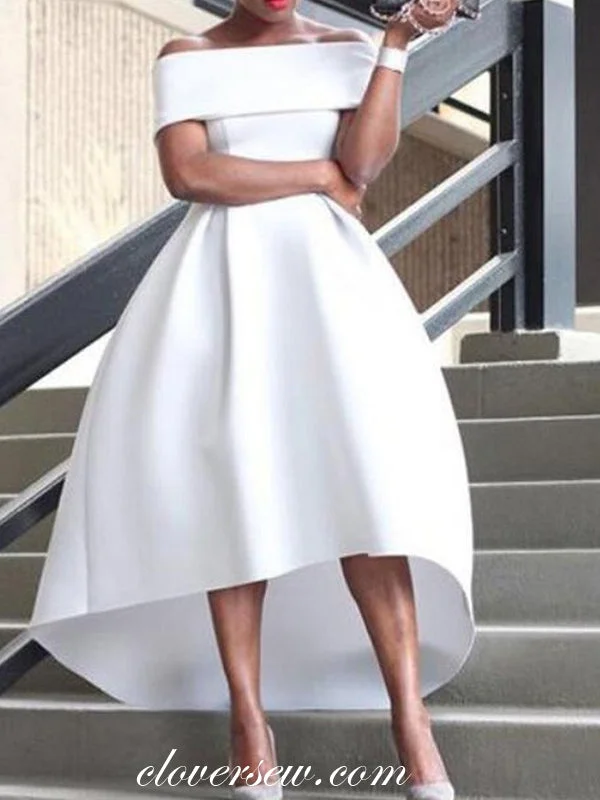 Act Fast – Limited Time Savings!Simple Off The Shoulder Hi-low Satin Short Wedding Dresses ,CW0088 Act Fast – Limited Time Savings!Simple Off The Shoulder Hi-low Satin Short Wedding Dresses ,CW0088