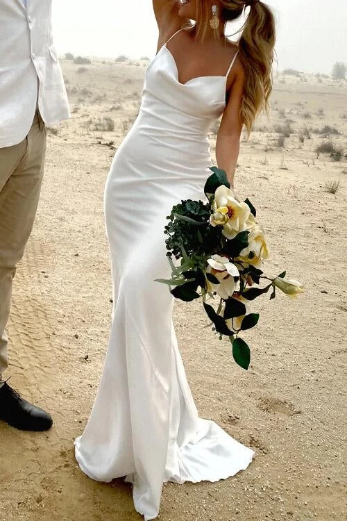 Shop Today, Save Tomorrow!Simple Sheath White Wedding Dresses with Thin Straps