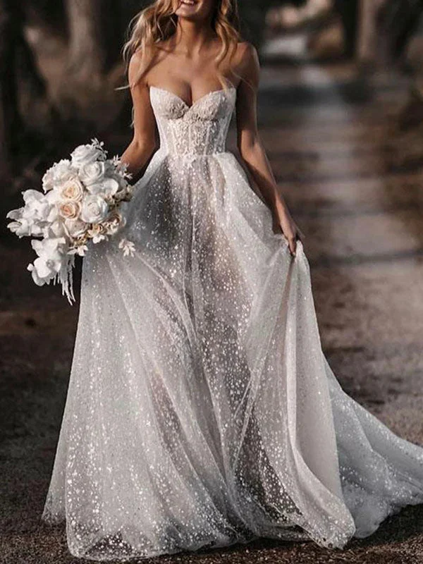 Buy One, Get One Free!Sparkly A-line Gorgeous Vintage Lace Romantic Beach Long Wedding Dresses WD159