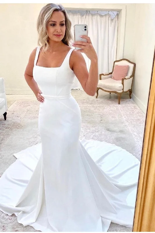 Great Deals, Just for You!Square Neck Mermaid Wedding Gown with Long Train