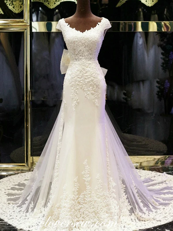 Get More, Spend Less – Shop Now!Stunning Bead Lace Ivory Tulle With Bowknot Cap Sleeves Wedding Dresses , CW0069 Get More, Spend Less – Shop Now!Stunning Bead Lace Ivory Tulle With Bowknot Cap Sleeves Wedding Dresses , CW0069