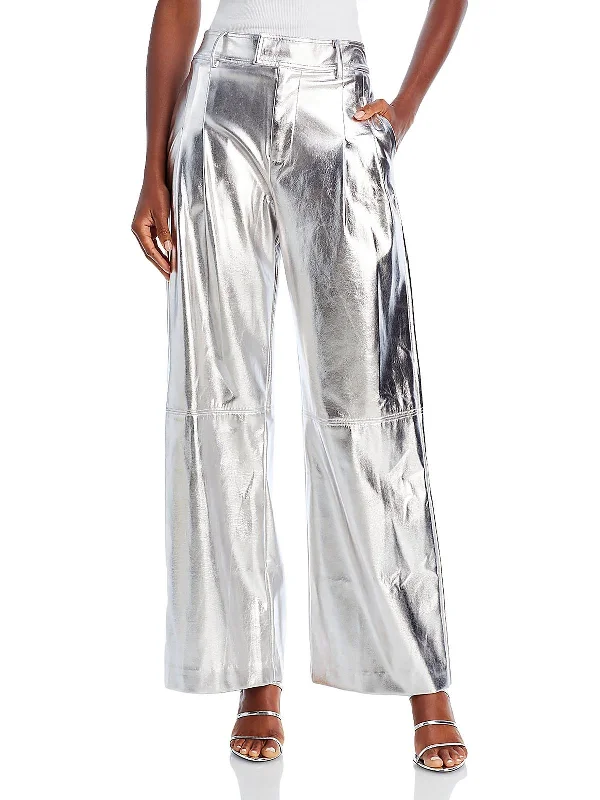 Great Deals, Just for You!Tinsley Womens Metallic Faux Leather Wide Leg Pants
