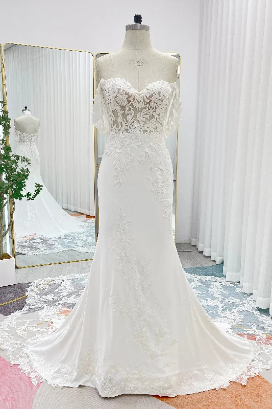 Shop Early, Save Big!Trumpet-Mermaid Cathedral Train Lace Stretch Satin Wedding Dress CW3270 Shop Early, Save Big!Trumpet-Mermaid Cathedral Train Lace Stretch Satin Wedding Dress CW3270