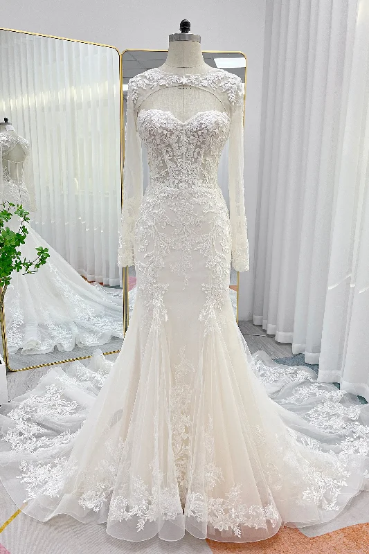 The Sale You’ve Been Waiting For!Trumpet-Mermaid Chapel Train Lace Tulle Wedding Dress CW3282 The Sale You’ve Been Waiting For!Trumpet-Mermaid Chapel Train Lace Tulle Wedding Dress CW3282