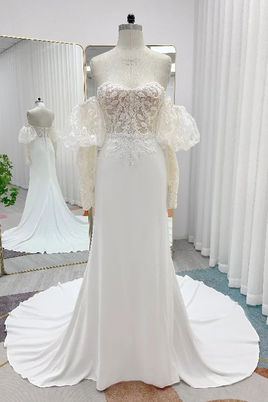 Amazing Prices You Can’t Resist!Trumpet-Mermaid Court Train Lace Stretch Satin Wedding Dress CW3266 Amazing Prices You Can’t Resist!Trumpet-Mermaid Court Train Lace Stretch Satin Wedding Dress CW3266