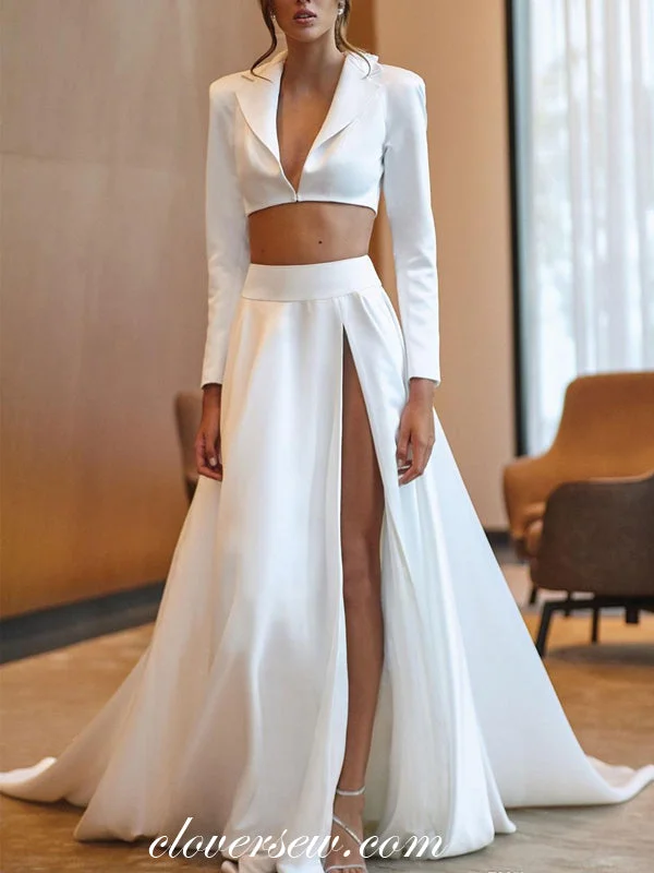 Time to Snag a Bargain!Two Piece Satin Long Sleeves A-line Wedding Dresses ,CW0087 Time to Snag a Bargain!Two Piece Satin Long Sleeves A-line Wedding Dresses ,CW0087