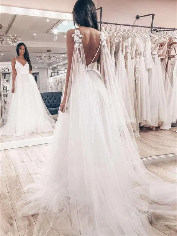 The Best Deals Won’t Wait!V-neck Long A-line Ivory Tulle Wedding Dresses, Country Wedding Dresses, Long Wedding Dresses The Best Deals Won’t Wait!V-neck Long A-line Ivory Tulle Wedding Dresses, Country Wedding Dresses, Long Wedding Dresses