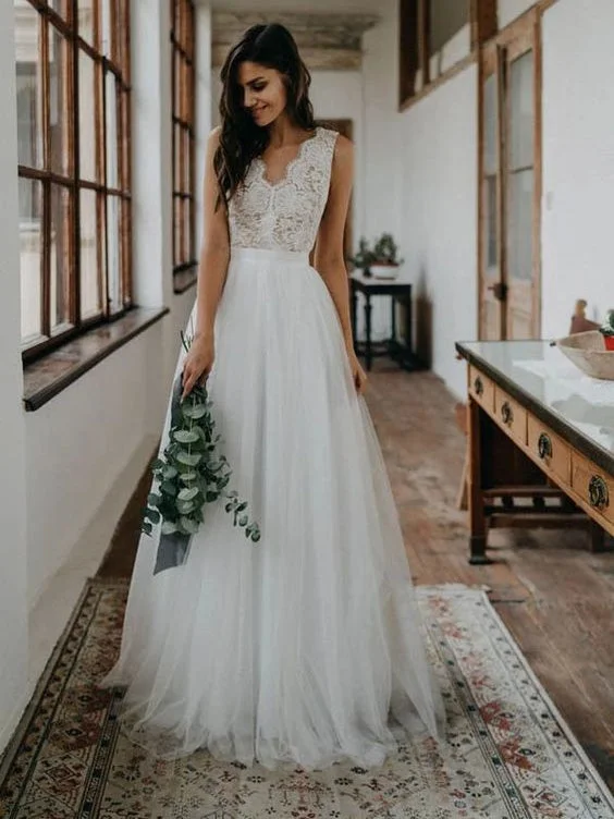 Unmissable Offers Await!V-neck Long A-line Lace Tulle Wedding Dresses, Long Wedding Dresses, Bridal Gown Unmissable Offers Await!V-neck Long A-line Lace Tulle Wedding Dresses, Long Wedding Dresses, Bridal Gown