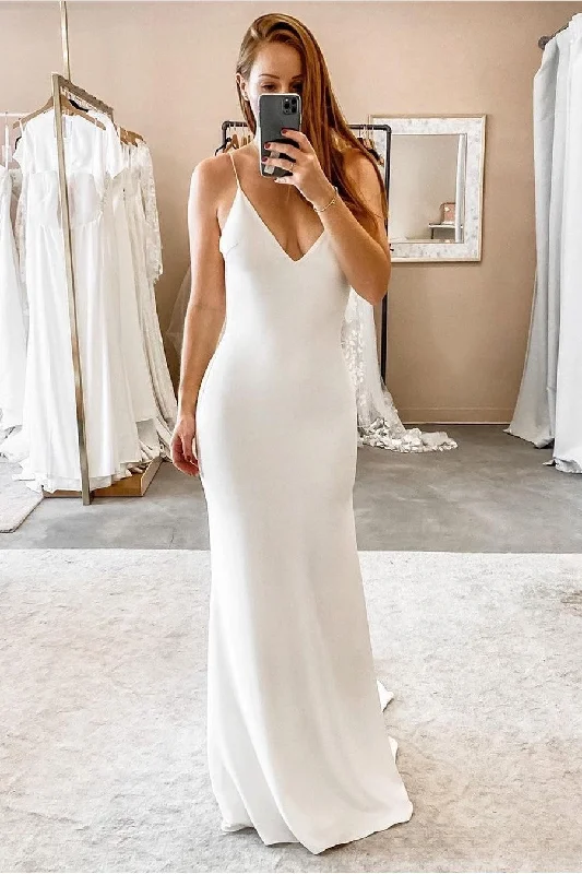 Shop Now and Save!V-neck Straight Boho Wedding Dress with Spaghetti Straps