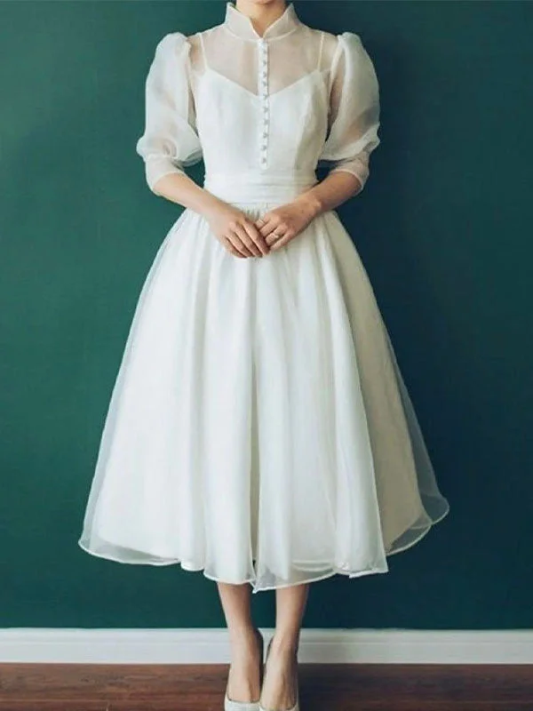 Save More with Every Purchase!Vintage A-line Romantic Half Sleeves High Neck Simple Beach Wedding Dresses WD152 Save More with Every Purchase!Vintage A-line Romantic Half Sleeves High Neck Simple Beach Wedding Dresses WD152