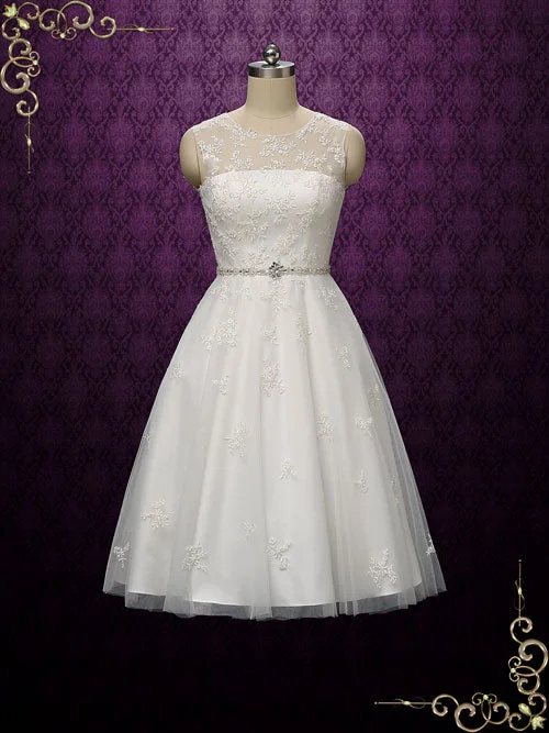 Limited Stock Available!Vintage Style Tea Length Lace Wedding Dress LUCYA