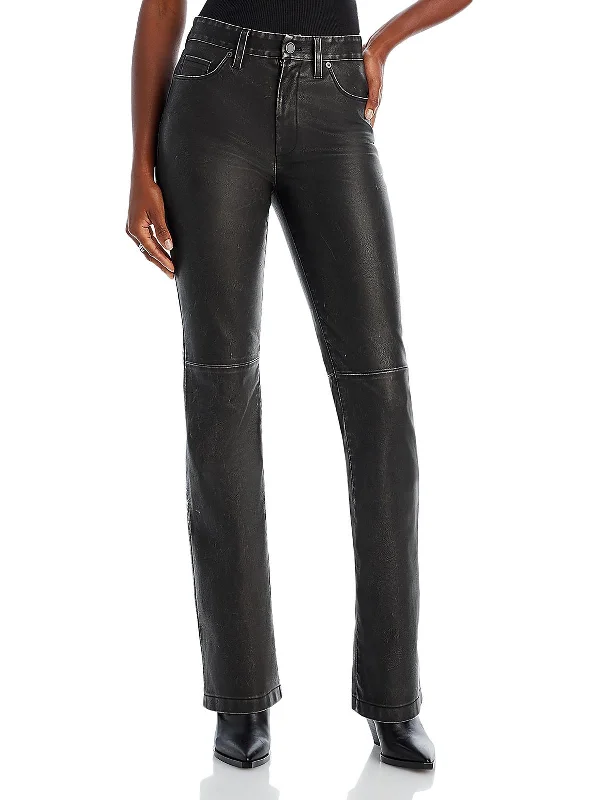 Crazy Discounts Inside!Womens Faux Leather 2 Front Pocket High-Waisted Pants