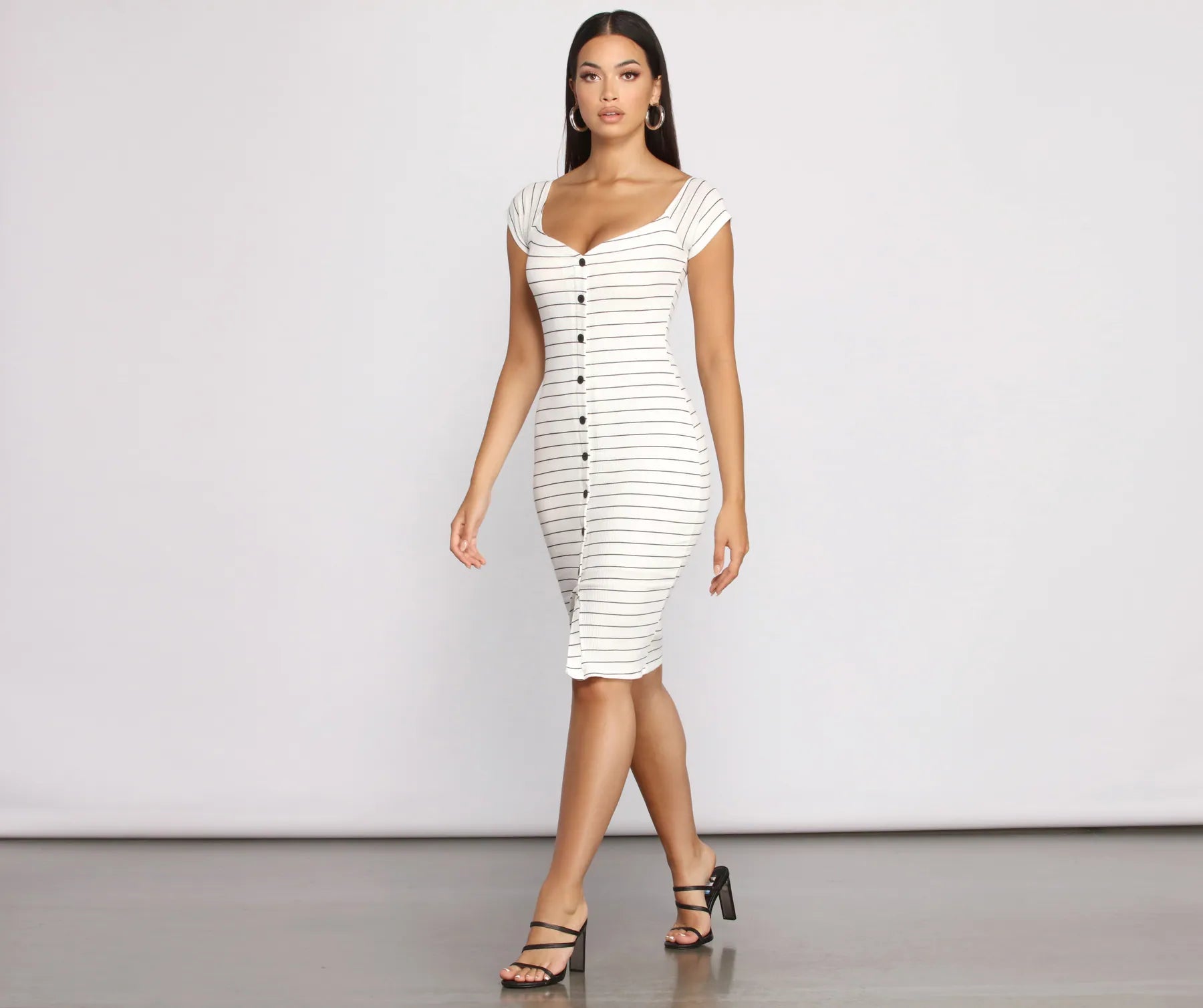 More Discounts, More Joy!Stripe It Down Ribbed Button Down Midi Dress