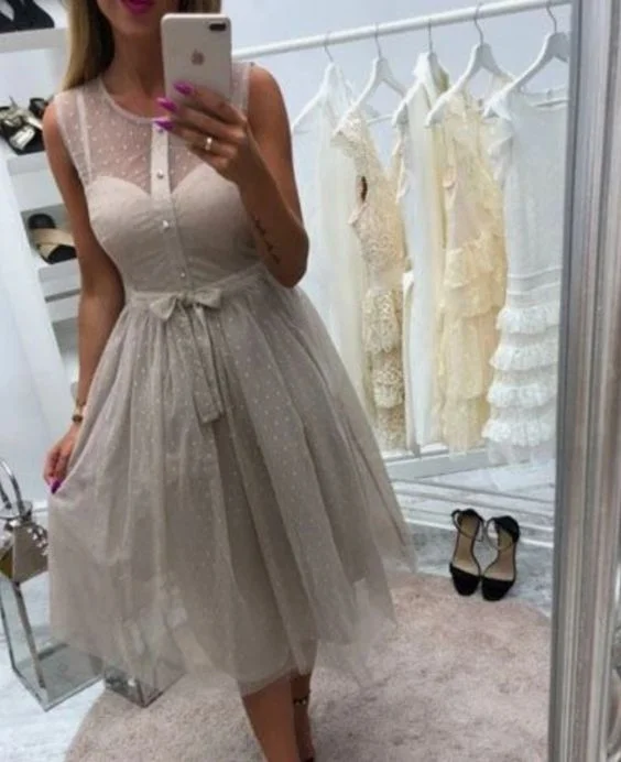 Best Deals Just for You!A-Line Crew Sleeveless Tea-Length Gray Homecoming Dress cg14117 Best Deals Just for You!A-Line Crew Sleeveless Tea-Length Gray Homecoming Dress cg14117