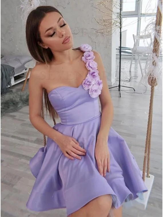 Limited Time Offer!A-Line One Shoulder Short Lilac Homecoming Dress with Flowers cg13114 Limited Time Offer!A-Line One Shoulder Short Lilac Homecoming Dress with Flowers cg13114