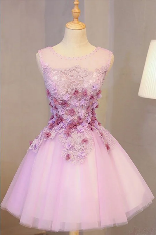 Save More Than Ever!A Line Short Tulle With Appliques, Cute Sleeveless homecoming Dress With Flowers, Appliqued Graduation Dress cg12117 Save More Than Ever!A Line Short Tulle With Appliques, Cute Sleeveless homecoming Dress With Flowers, Appliqued Graduation Dress cg12117