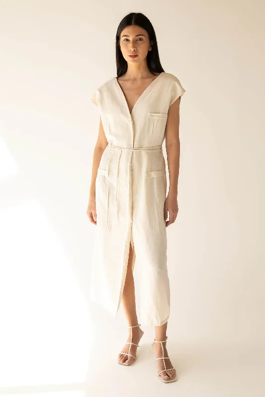 Price Drop Alert!LINEN BLEND BUTTON UP MIDI DRESS