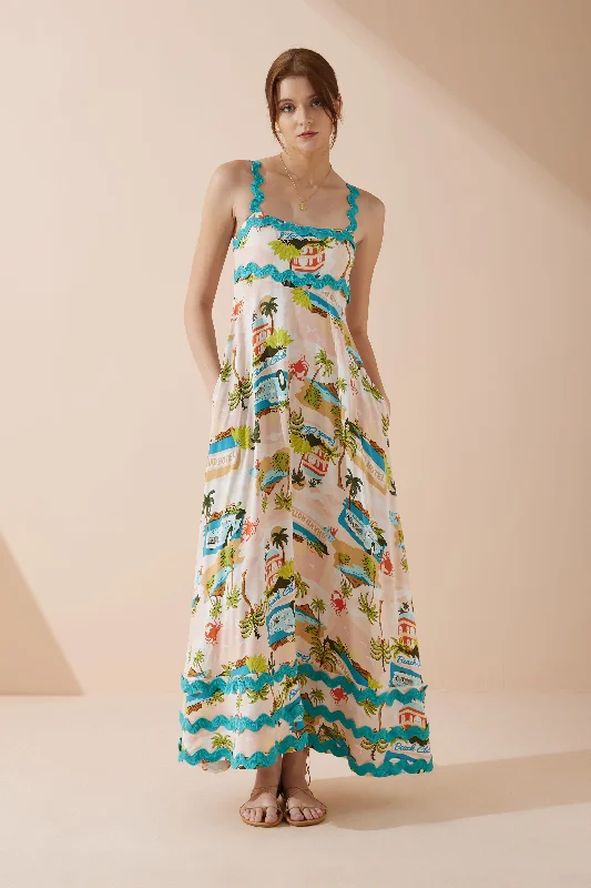 More Discounts, More Joy!Beach Club Pink Abstract Ric Rac Maxi Dress