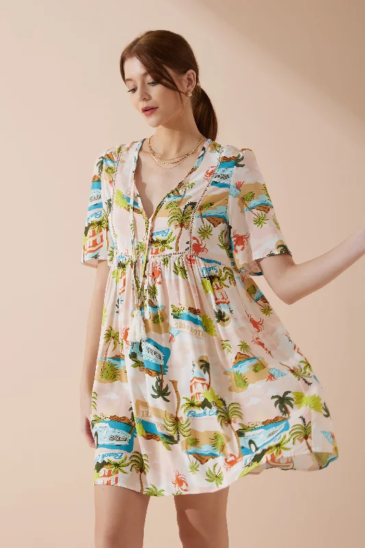 Price Drop Alert!Beach Club Pink Abstract V-Neck Mini Dress