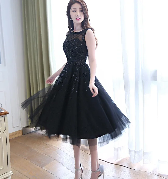 Instant Savings Await!Beautiful Handmade Tea Length Tulle Black Party Dress, Black Bridesmaid homecoming Dress cg12690 Instant Savings Await!Beautiful Handmade Tea Length Tulle Black Party Dress, Black Bridesmaid homecoming Dress cg12690