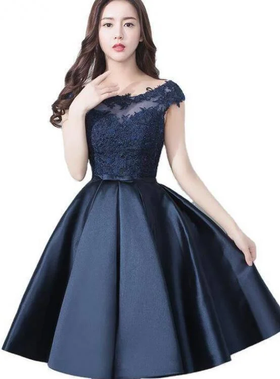 Find the Best Deals Here!Beautiful Navy Blue Satin And Lace Knee Length Homecoming Dress cg12453 Find the Best Deals Here!Beautiful Navy Blue Satin And Lace Knee Length Homecoming Dress cg12453