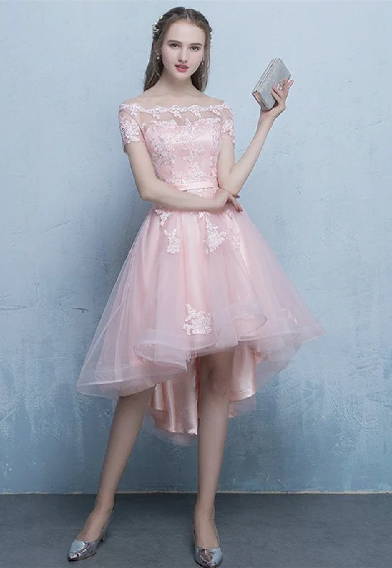 Incredible Savings Inside!Beautiful Pink Off Shoulder High Low Tulle Homecoming Dress cg12525 Incredible Savings Inside!Beautiful Pink Off Shoulder High Low Tulle Homecoming Dress cg12525