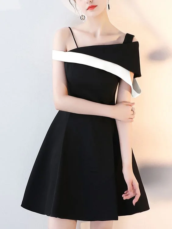 Huge Savings – Act Now!Black Contrast Skew Neckline Slip Mini Dress Homecoming Dress cg13317 Huge Savings – Act Now!Black Contrast Skew Neckline Slip Mini Dress Homecoming Dress cg13317