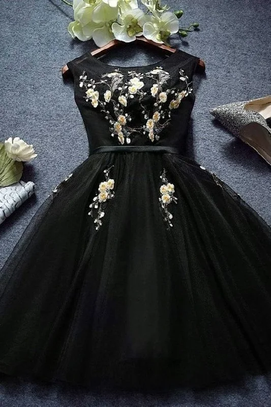 Find the Best Deals Here!Black Scoop A Line Tulle With Applique Homecoming Dress cg13890 Find the Best Deals Here!Black Scoop A Line Tulle With Applique Homecoming Dress cg13890