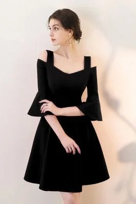 Must-Have Deals Inside!Black Short Homecoming Dress Aline with Bell Sleeves cg13319 Must-Have Deals Inside!Black Short Homecoming Dress Aline with Bell Sleeves cg13319