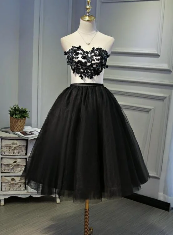 More Discounts, More Joy!Black Tea Length Round Neckline Tulle Party Dress, Black Homecoming Dress cg13208 More Discounts, More Joy!Black Tea Length Round Neckline Tulle Party Dress, Black Homecoming Dress cg13208