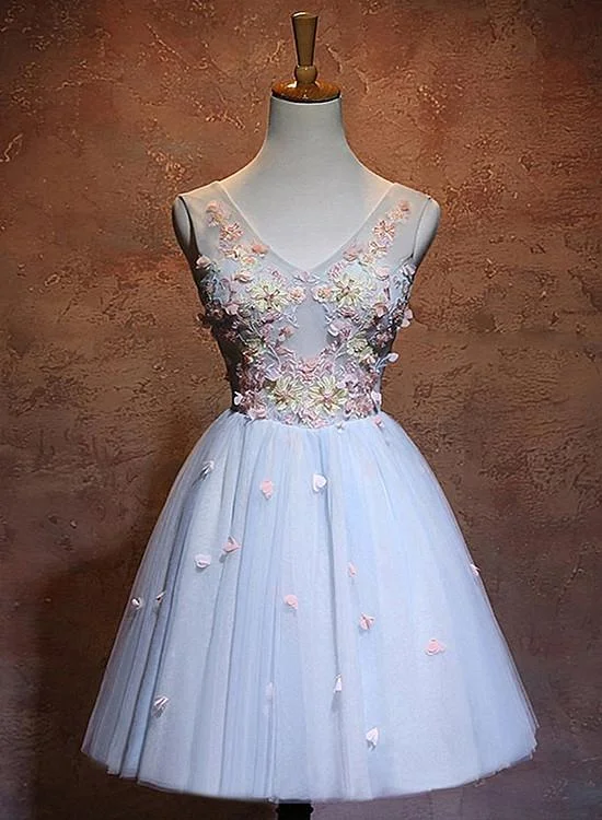 Exclusive Offers You’ll Love!Blue Flowers A-Line Short Tulle Wedding Party Dress, Blue Homecoming Dress cg13898 Exclusive Offers You’ll Love!Blue Flowers A-Line Short Tulle Wedding Party Dress, Blue Homecoming Dress cg13898