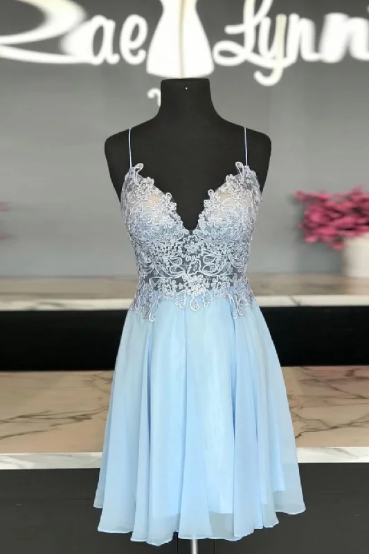 Shop Early, Save Big!blue sweetheart chiffon lace short dress blue homecoming dress   cg12071