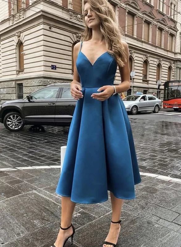 Your Discount is Waiting!Blue v neck satin short homecoming dress    cg13361