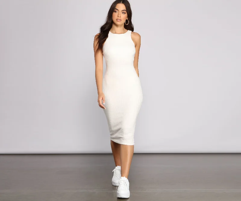 Seasonal Sale – Shop Now!Brushed Knit Sleeveless Crew Neck Midi Dress