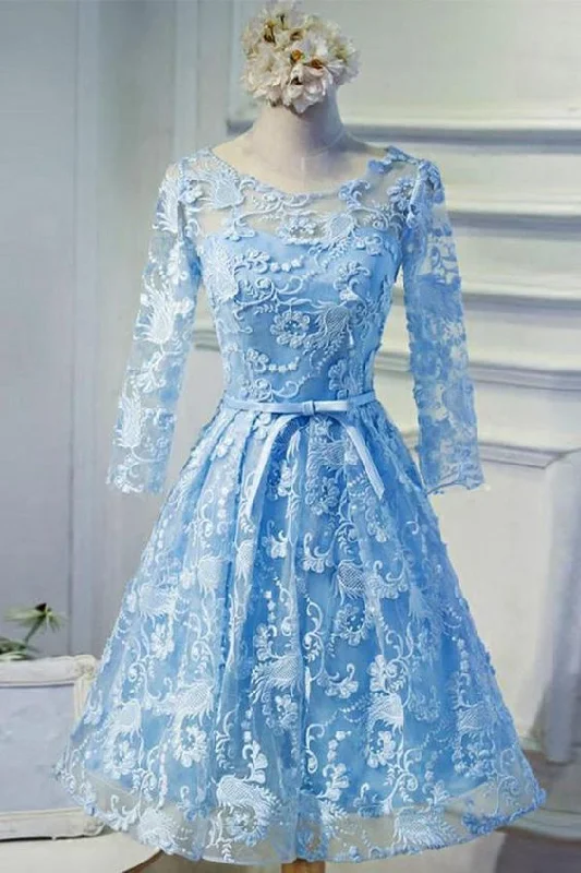 Flash Sale – Act Fast!Bule Homecoming Dress,Keyhole Back Appliques  Dress    cg12013