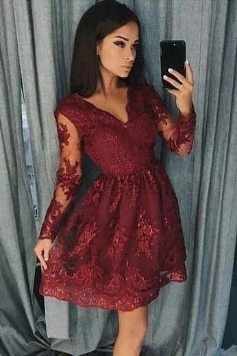 Special Offer – Act Fast!Burgundy Homecoming Dresses Long Sleeve Lace Dress cg12110 Special Offer – Act Fast!Burgundy Homecoming Dresses Long Sleeve Lace Dress cg12110