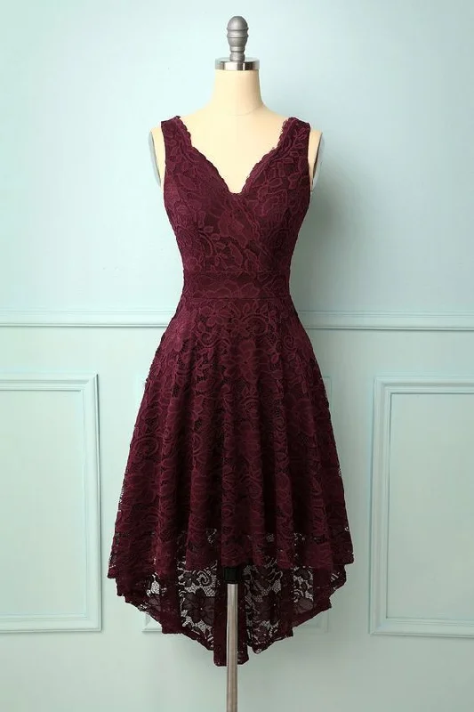 Every Deal is a Steal!Burgundy V-Neck Lace Homecoming Dress    cg13181