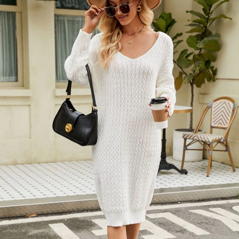 Your Dream Deal is Here!Casual Deep V Neck Long Sleeve Cable Knit Winter Sweater Midi Dress Your Dream Deal is Here!Casual Deep V Neck Long Sleeve Cable Knit Winter Sweater Midi Dress