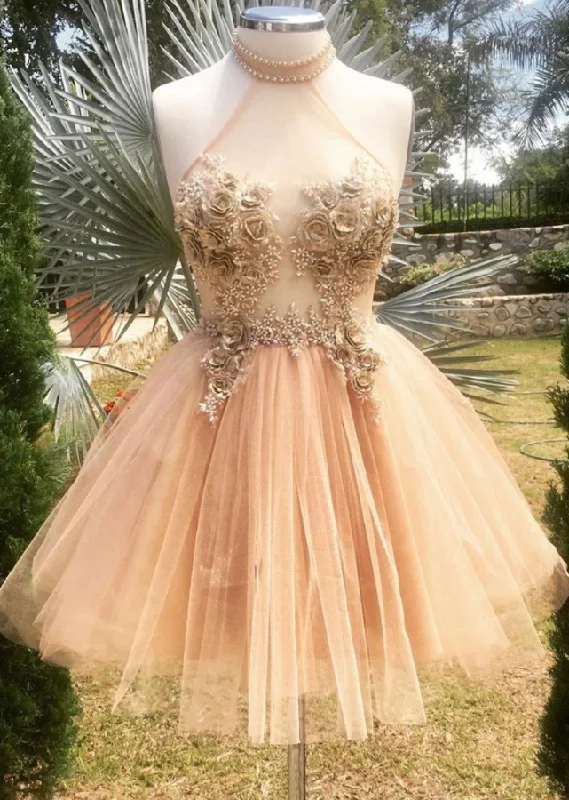 Get the Best for Less!Champagne high neck tulle lace short dress tulle formal dress homecoming dress cg12654 Get the Best for Less!Champagne high neck tulle lace short dress tulle formal dress homecoming dress cg12654