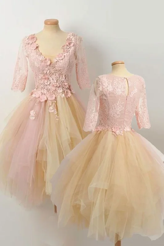 Enjoy Huge Discounts Now!CHAMPAGNE LACE TULLE DRESS, CUTE HOMECOMING DRESS   cg11975