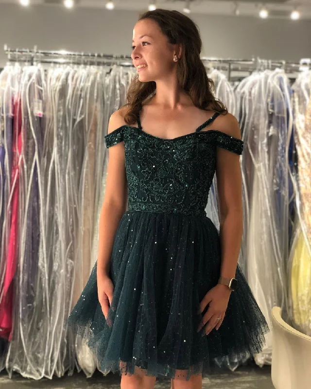 Score Big Savings Today!Chic A Line Off the Shoulder Dark Green Short Homecoming Dresses with Appliques Beading cg13471 Score Big Savings Today!Chic A Line Off the Shoulder Dark Green Short Homecoming Dresses with Appliques Beading cg13471