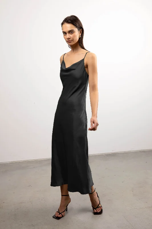 Save Up to 50% Off!COWL NECK SATIN MIDI DRESS