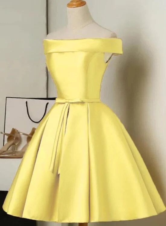Price Drop Alert!Custom Yellow Satin Off Shoulder Short Party Dress For Letty Homecoming Dress cg12873 Price Drop Alert!Custom Yellow Satin Off Shoulder Short Party Dress For Letty Homecoming Dress cg12873